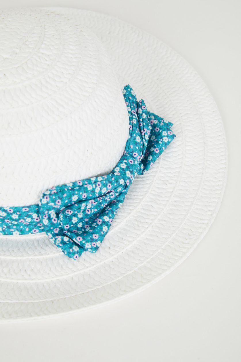 Kız Çocuk - Genç Kız Beyaz Hasır Şapka Kız Çocuk