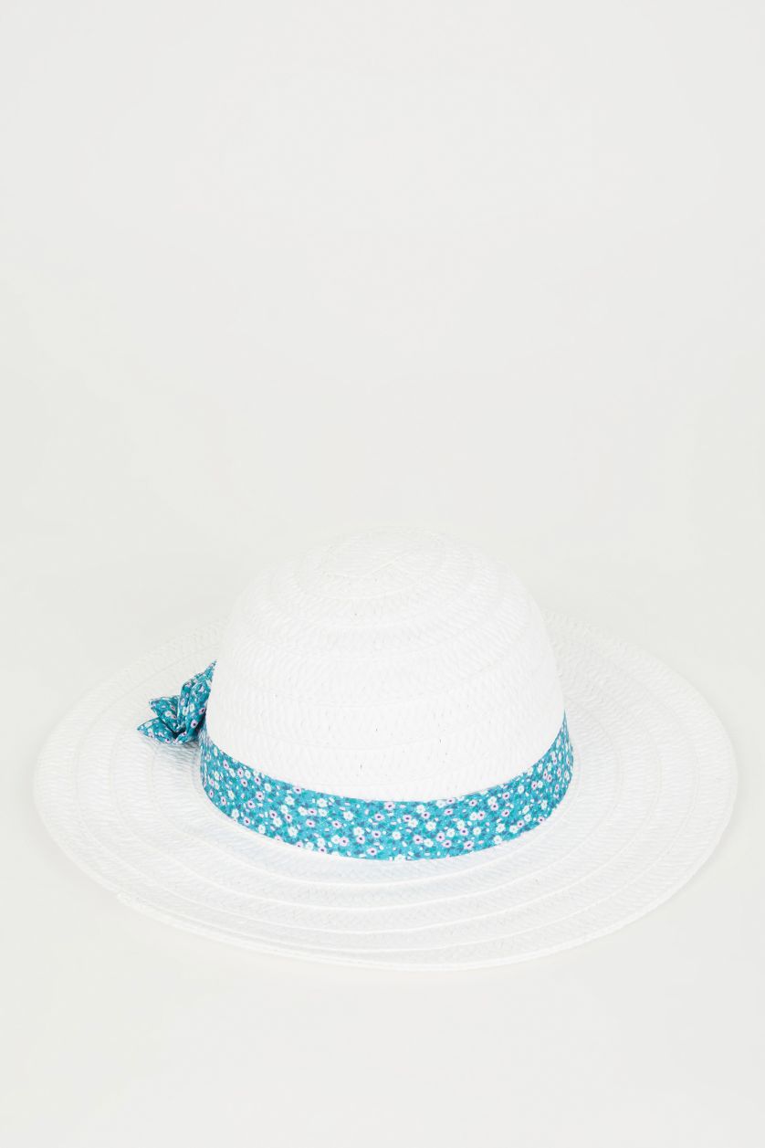 Kız Çocuk - Genç Kız Beyaz Hasır Şapka Kız Çocuk