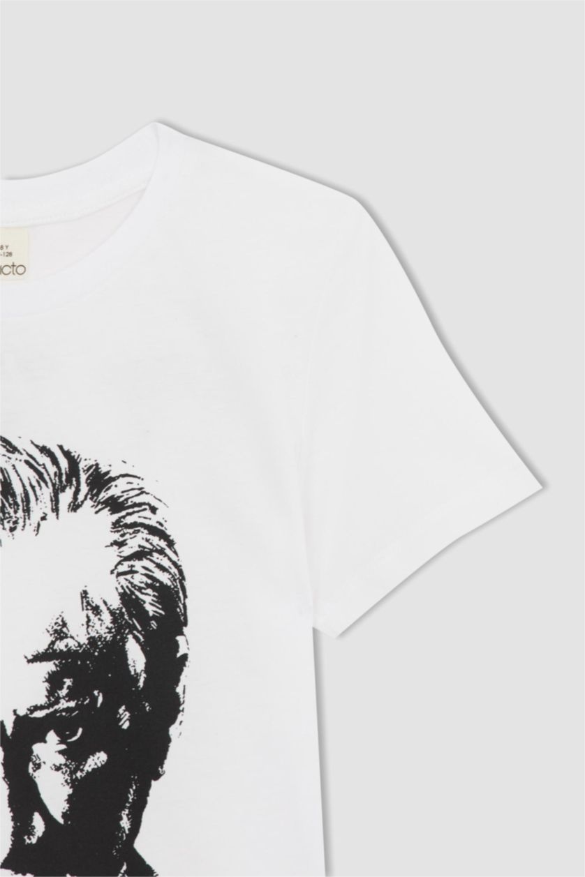 Erkek Çocuk - Genç Erkek Beyaz Erkek Çocuk 29 Ekim Cumhuriyet Bayramı Bisiklet Yaka Atatürk Baskılı Pamuklu Penye Kısa Kollu Beyaz Tişört