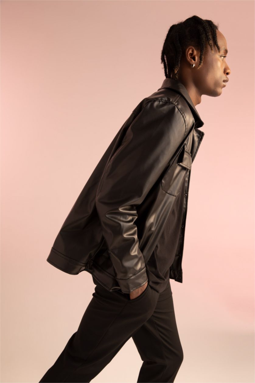 MAN Black Regular Fit Lined Faux Leather Faux Leather Jacket