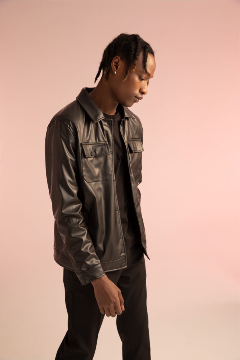 MAN Black Regular Fit Lined Faux Leather Faux Leather Jacket