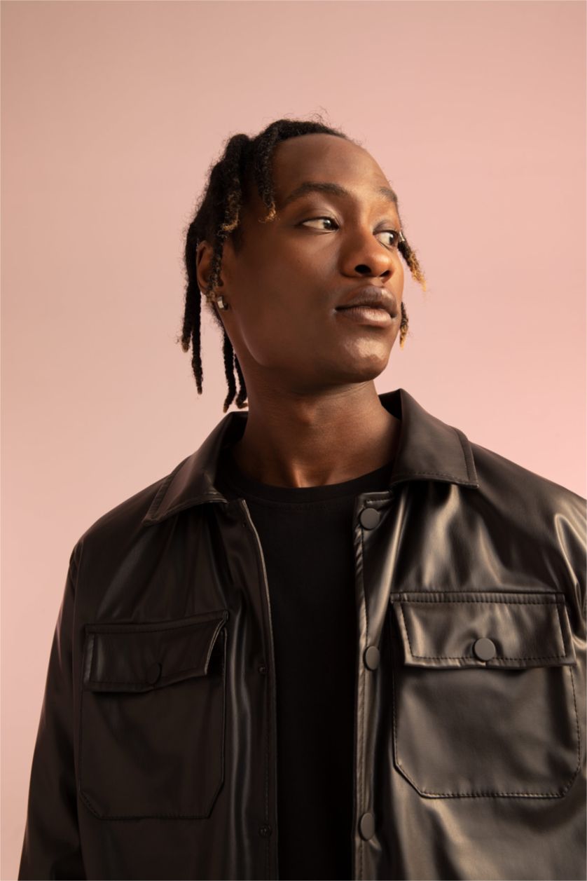 MAN Black Regular Fit Lined Faux Leather Faux Leather Jacket