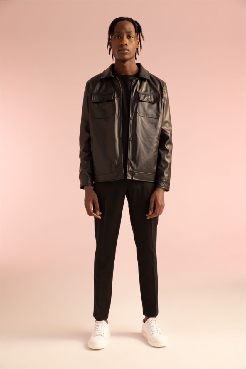 MAN Black Regular Fit Lined Faux Leather Faux Leather Jacket