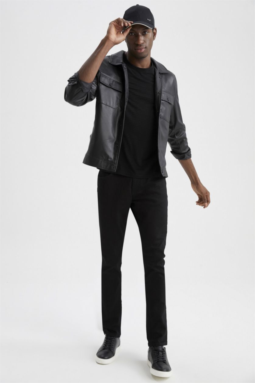 MAN Black Regular Fit Lined Faux Leather Faux Leather Jacket