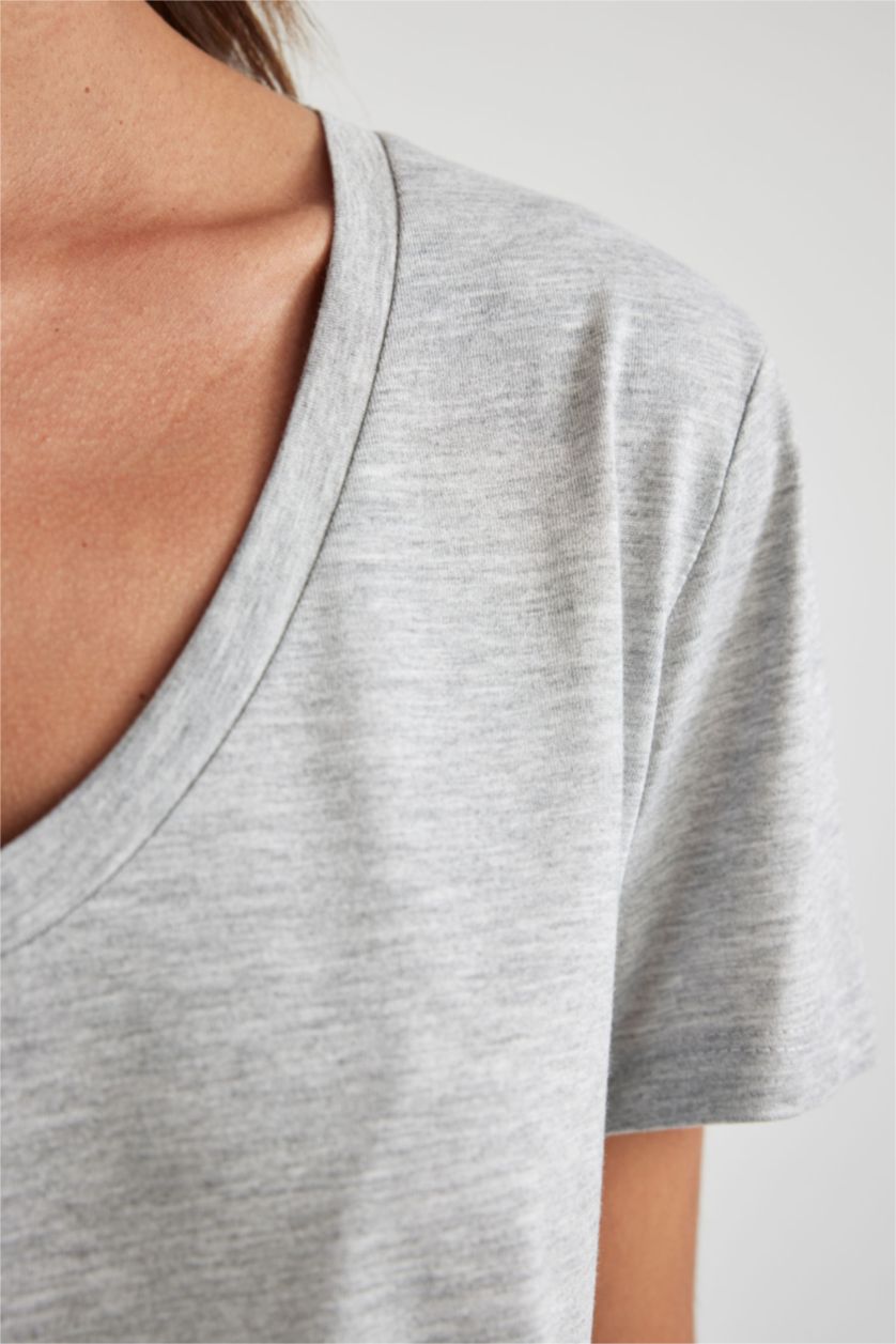 Kadın Gri Melanj Basıc Tişört