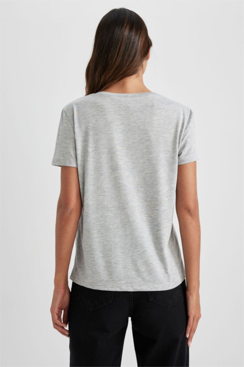 Kadın Gri Melanj Basıc Tişört