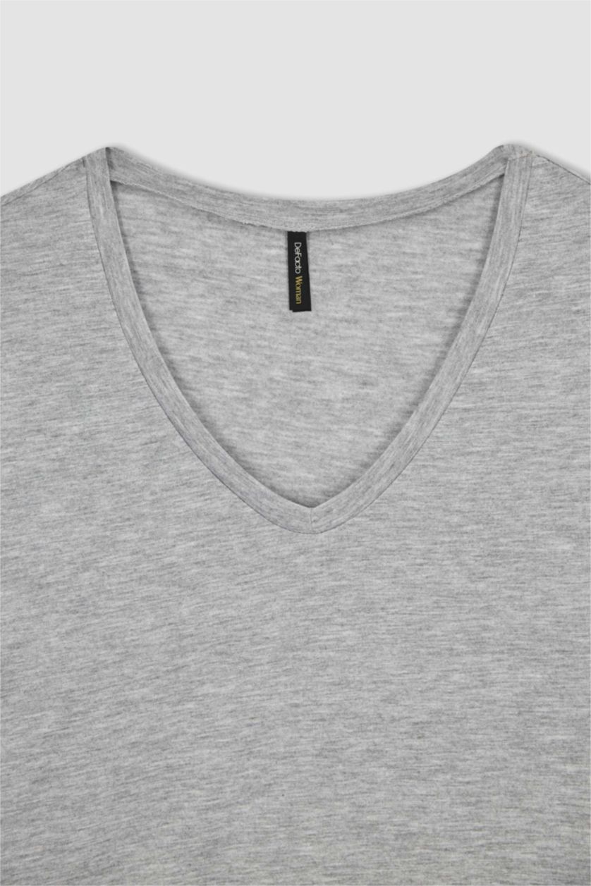 Kadın Gri Melanj Basıc Tişört