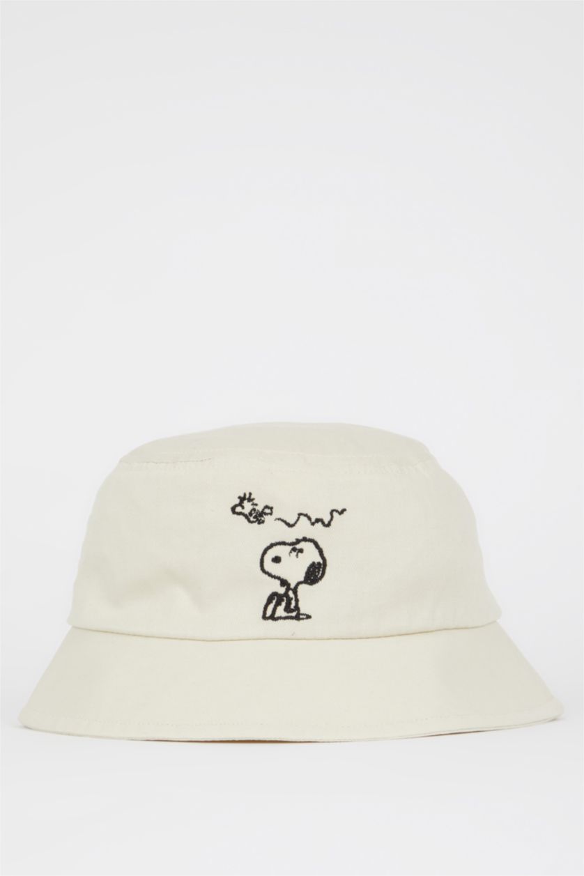 FEMME Beige Chapeau seau brodé sous licence Snoopy pour femmes