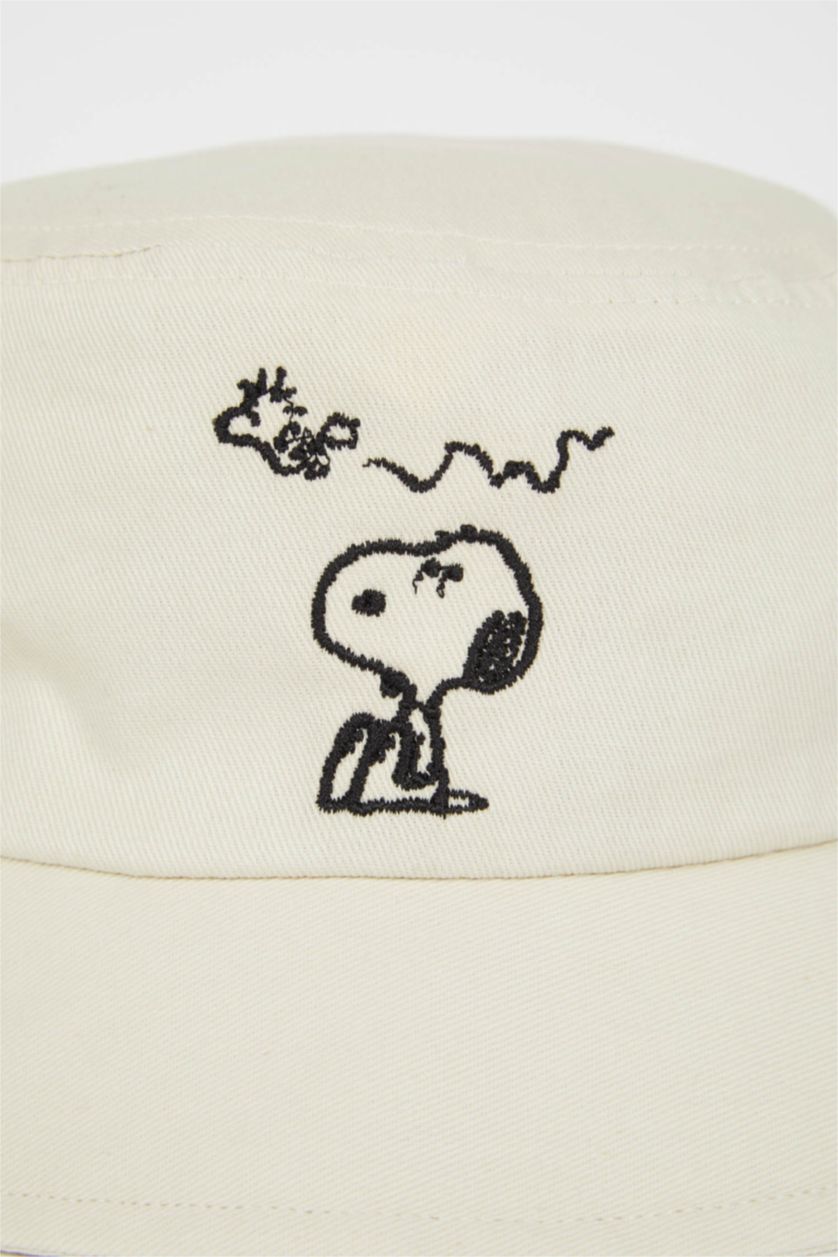 FEMME Beige Chapeau seau brodé sous licence Snoopy pour femmes