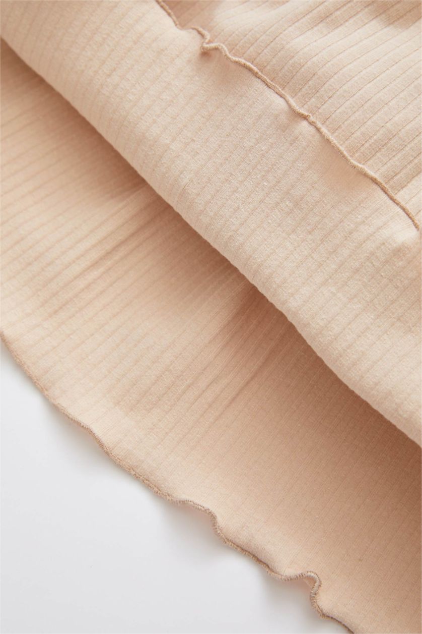 BABY GIRL Beige Baby Girl Crew Neck Basic Buttoned Short Sleeve  Dress