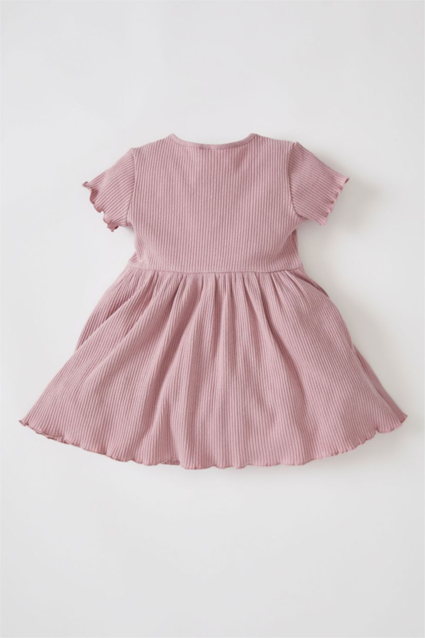 BABY GIRL Light Lilac Baby Girl Crew Neck Basic Buttoned Short Sleeve Ribbed Camisole Dress