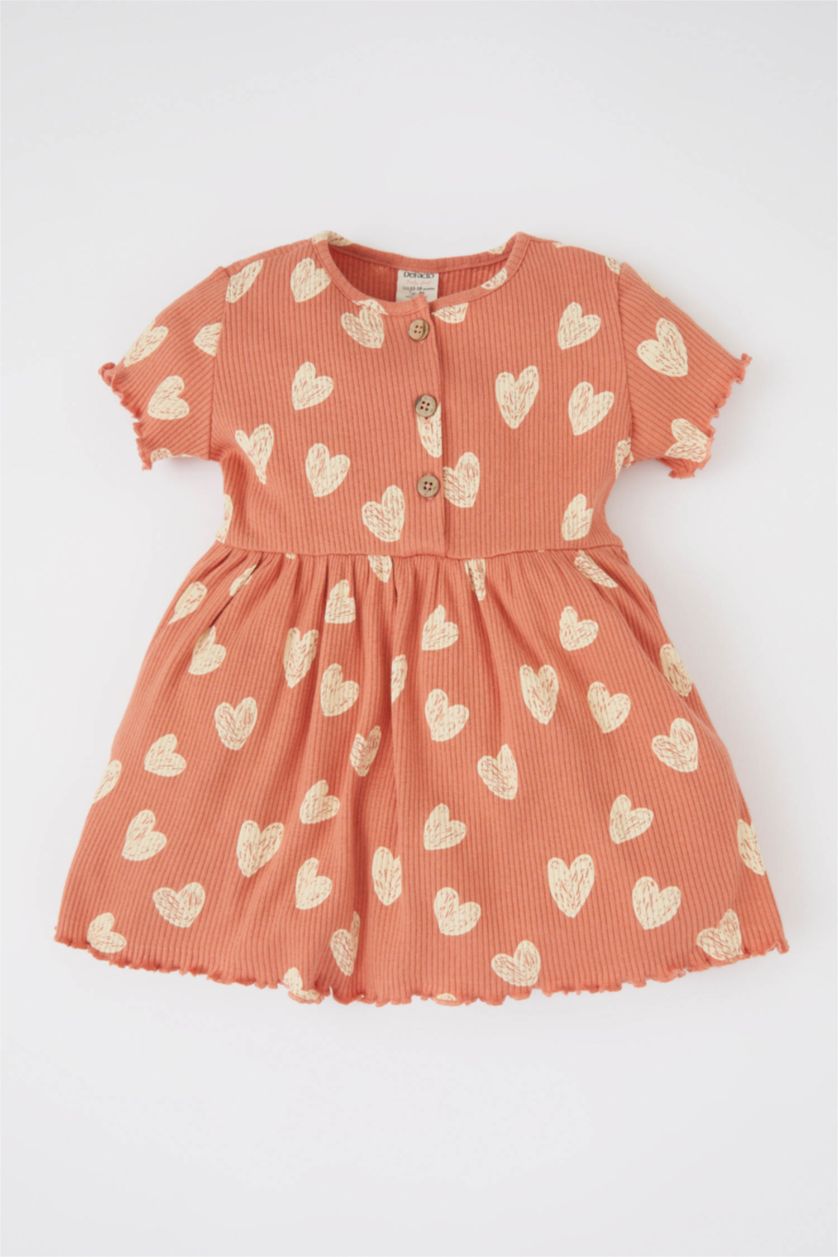 Baby Girl Orange Baby Girl Patterned Short Sleeve Ribbed Camisole Dress