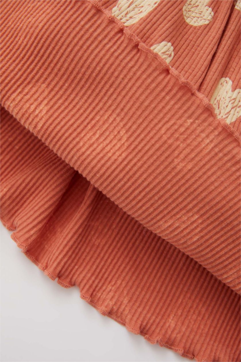 Baby Girl Orange Baby Girl Patterned Short Sleeve Ribbed Camisole Dress