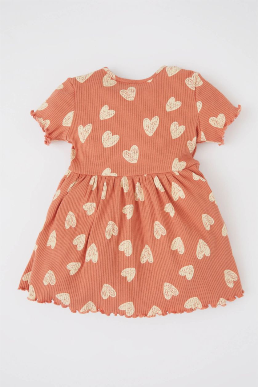 Baby Girl Orange Baby Girl Patterned Short Sleeve Ribbed Camisole Dress