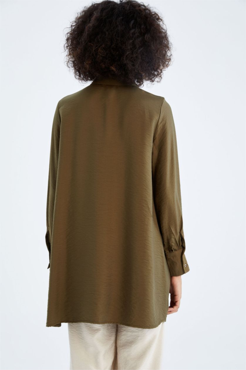 FEMME Kaki Foncé Tunique À Manches Longues Coupe décontractée Col De Chemise
