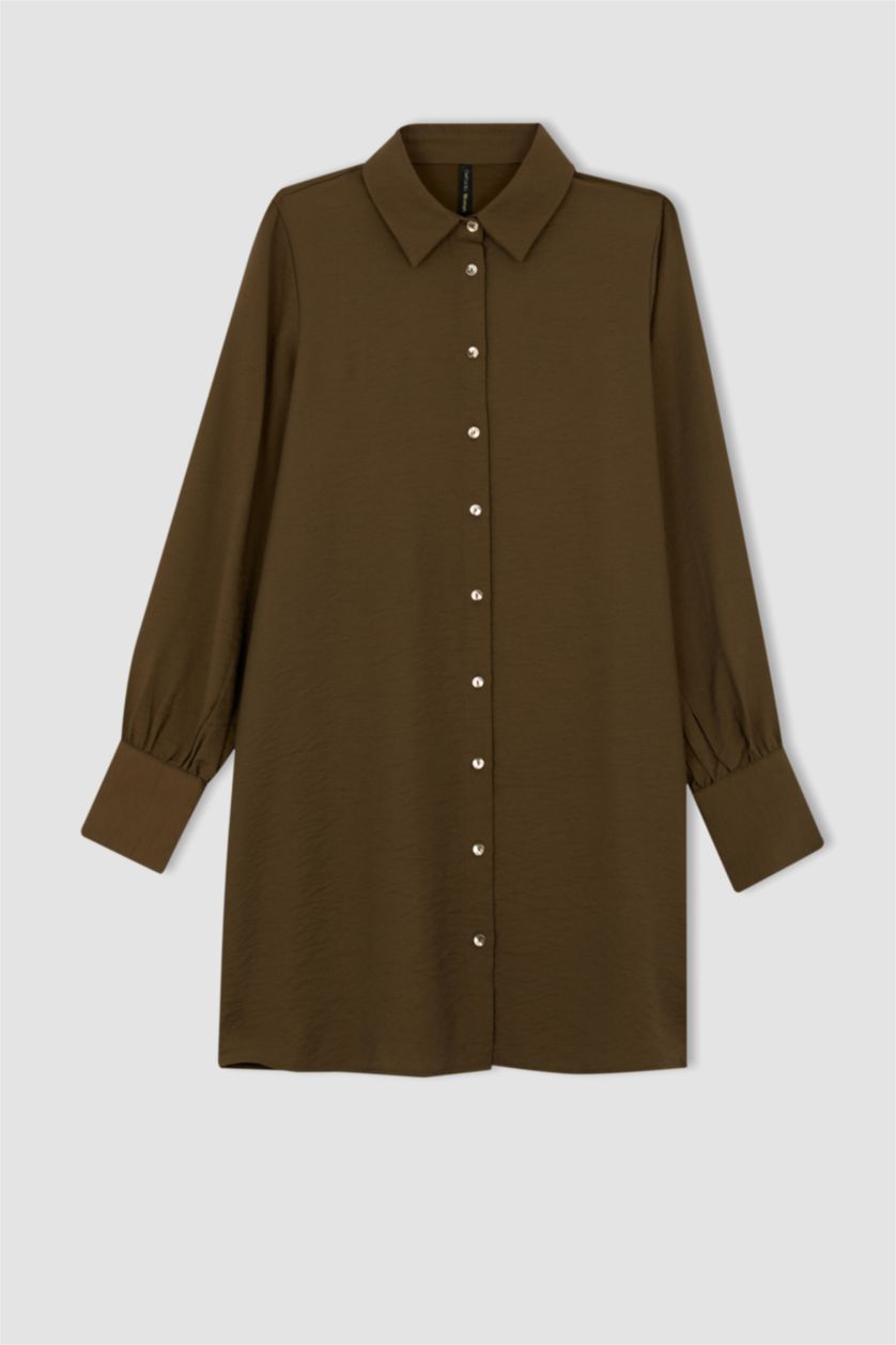 FEMME Kaki Foncé Tunique À Manches Longues Coupe décontractée Col De Chemise