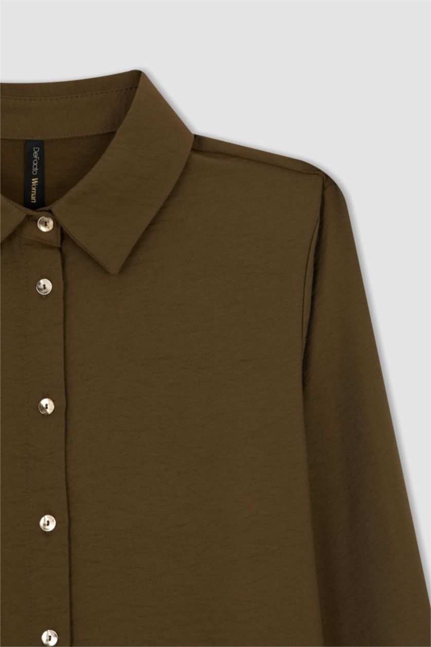 FEMME Kaki Foncé Tunique À Manches Longues Coupe décontractée Col De Chemise