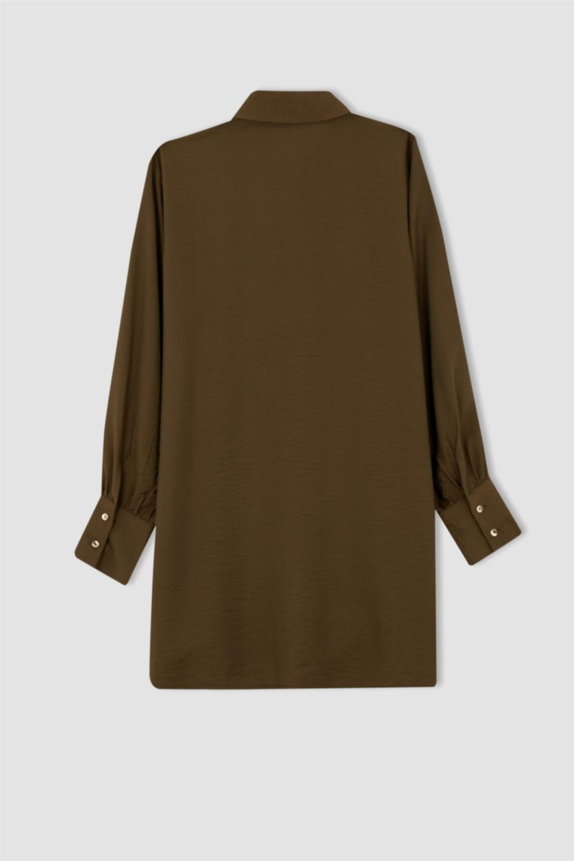 FEMME Kaki Foncé Tunique À Manches Longues Coupe décontractée Col De Chemise