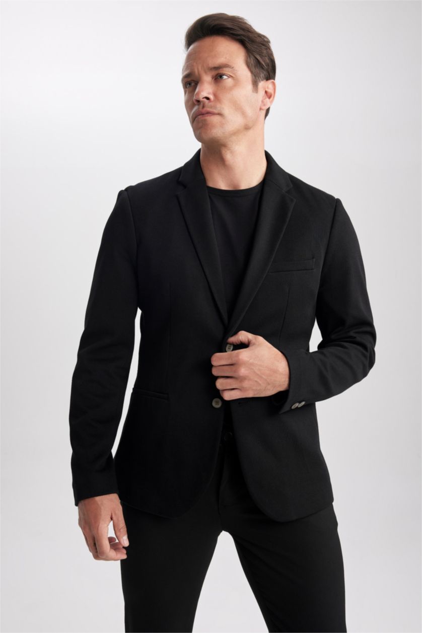 HOMME Noir Blazer Doublé Coupe Slim