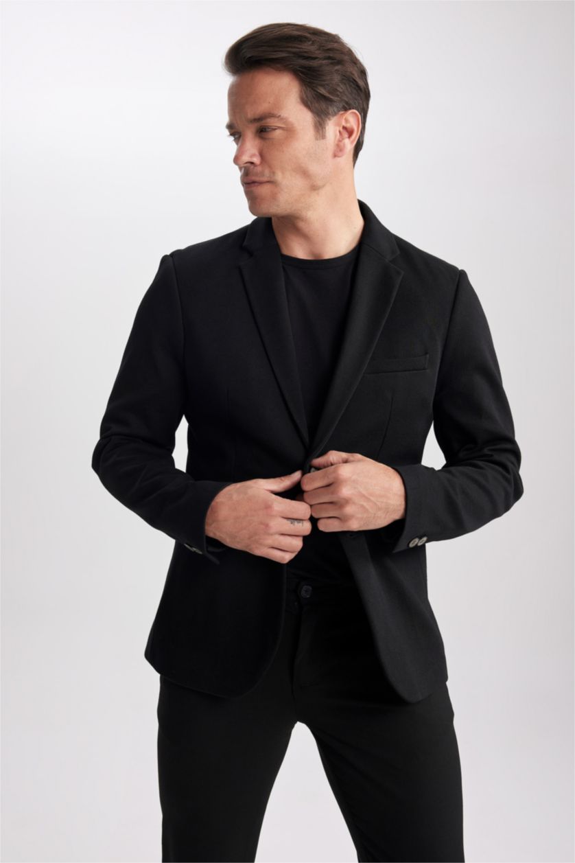 HOMME Noir Blazer Doublé Coupe Slim