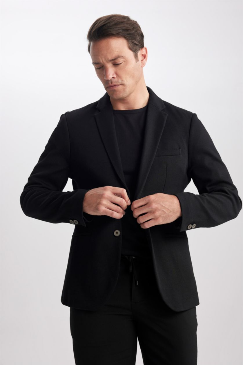 HOMME Noir Blazer Doublé Coupe Slim