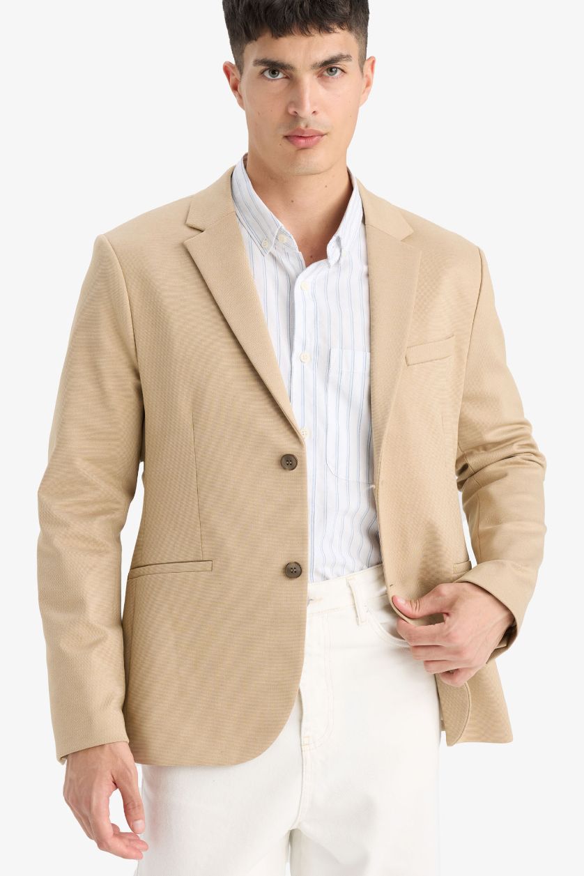 Erkek Kum Slım Fıt Astarlı Blazer Ceket