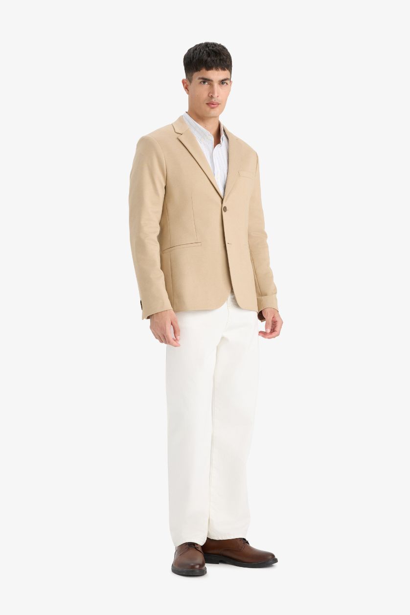 Erkek Kum Slım Fıt Astarlı Blazer Ceket