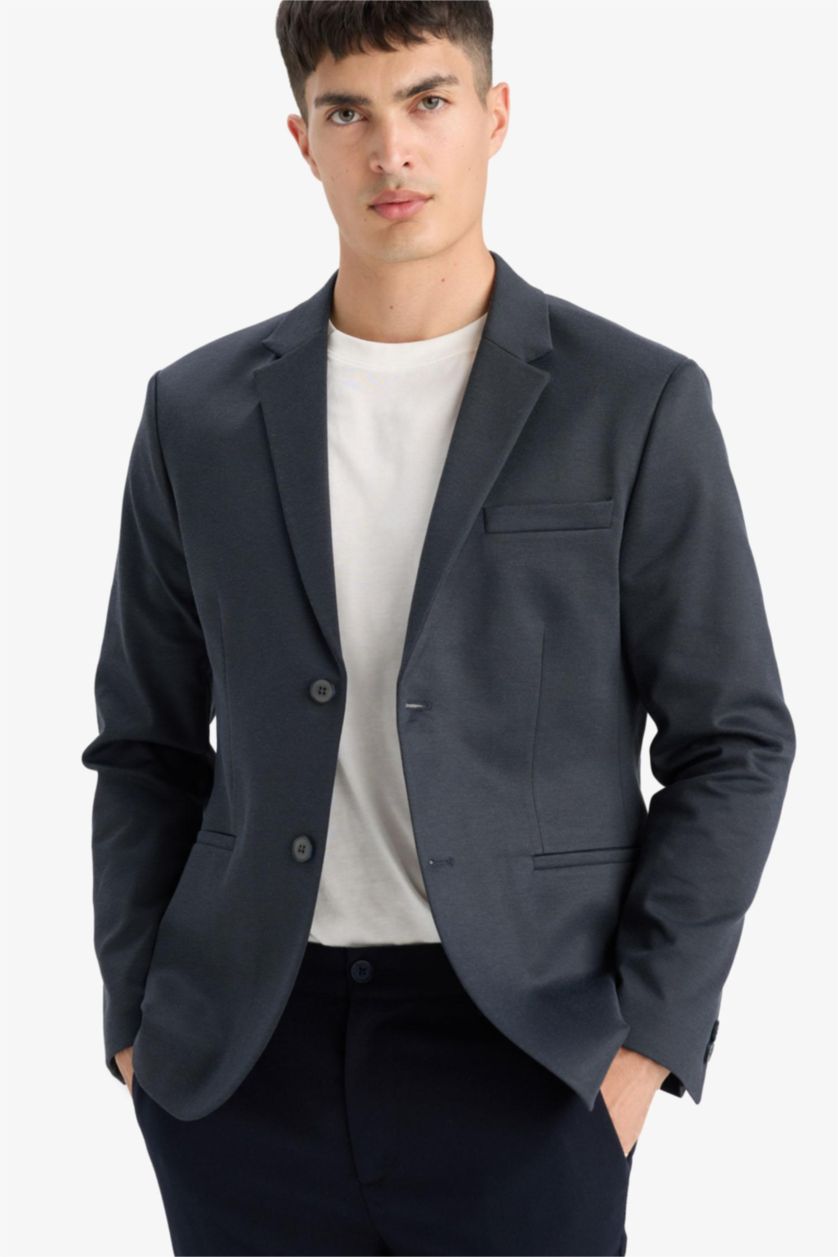 MAN Navy Melange Slim Fit Lined Blazer