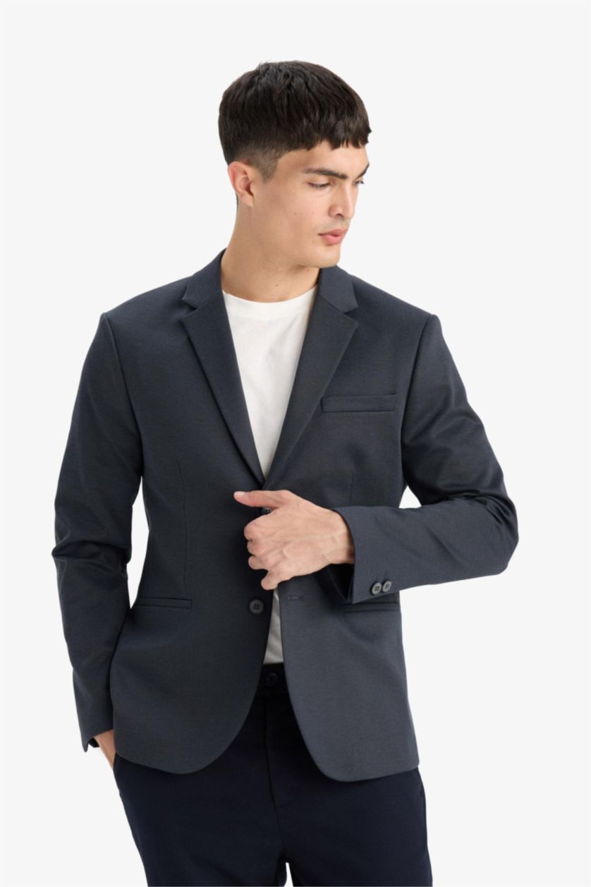 MAN Navy Melange Slim Fit Lined Blazer