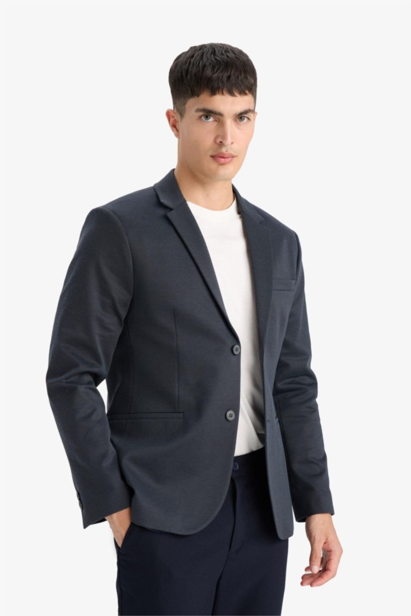 MAN Navy Melange Slim Fit Lined Blazer