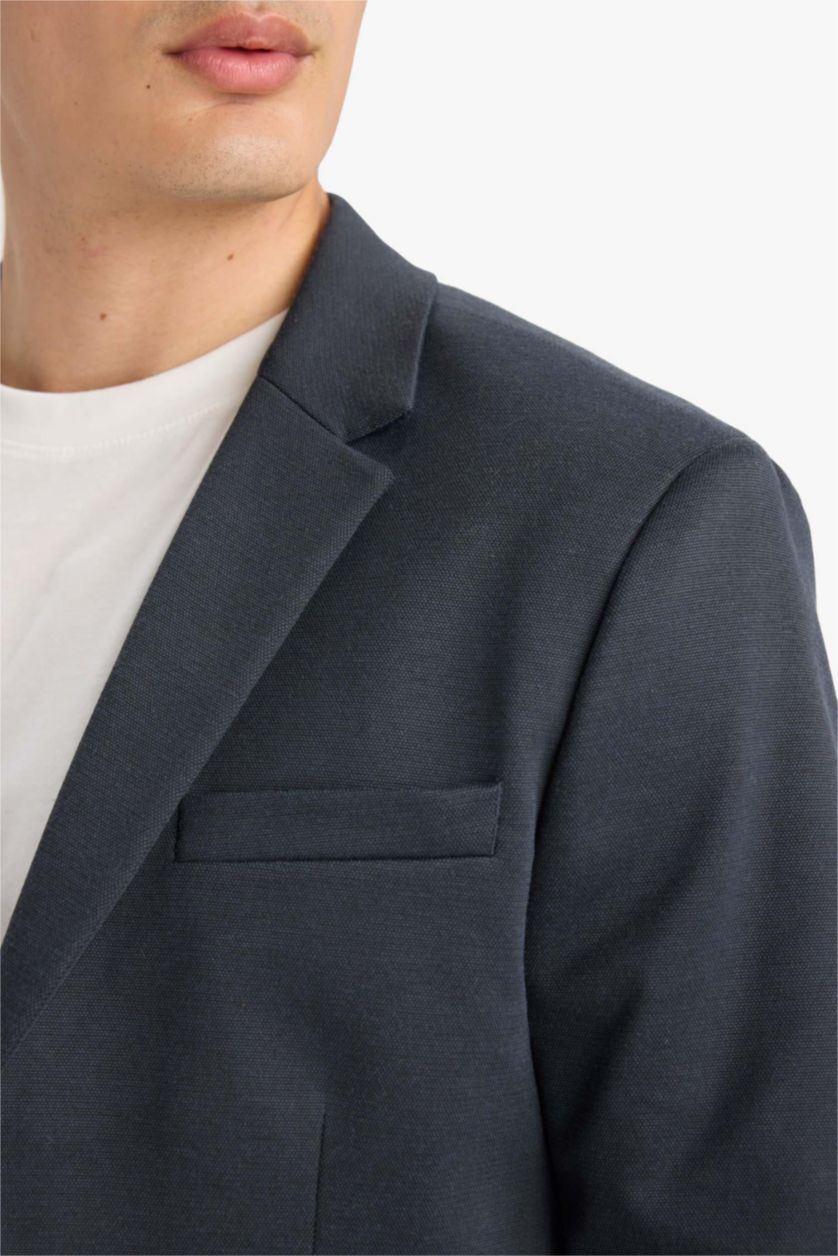 MAN Navy Melange Slim Fit Lined Blazer