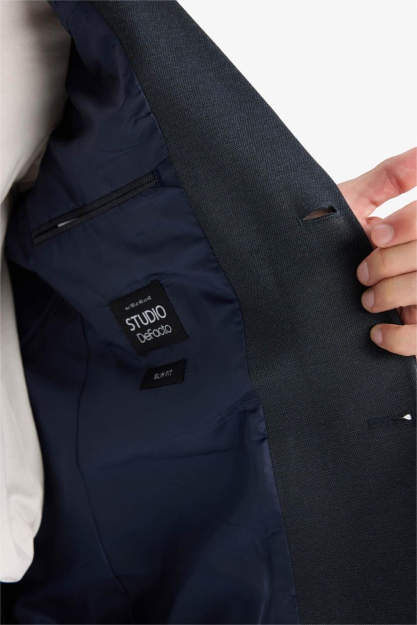 MAN Navy Melange Slim Fit Lined Blazer