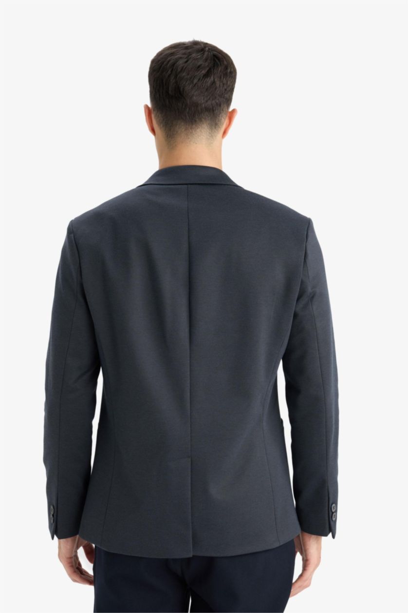 MAN Navy Melange Slim Fit Lined Blazer
