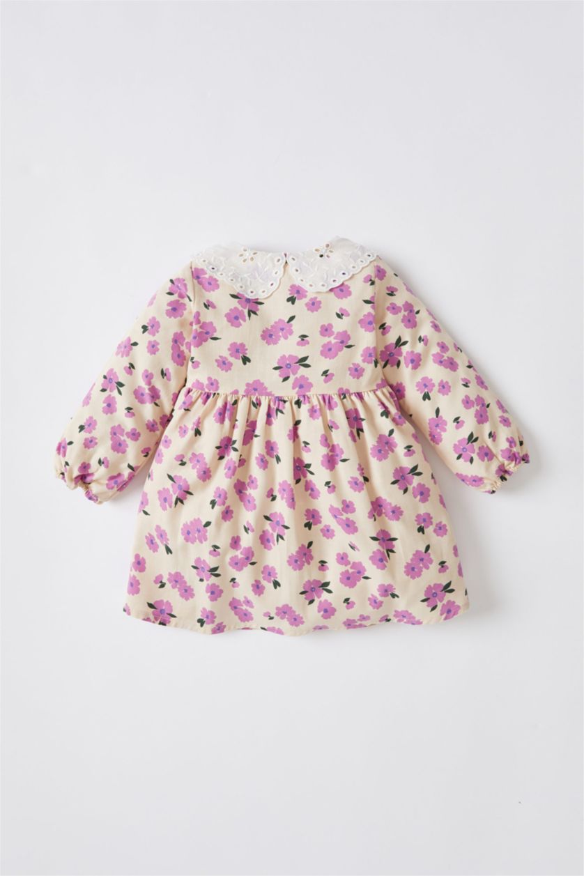 BÉBÉ FILLE Beige Robe en coton à manches longues et à col large pour bébé fille