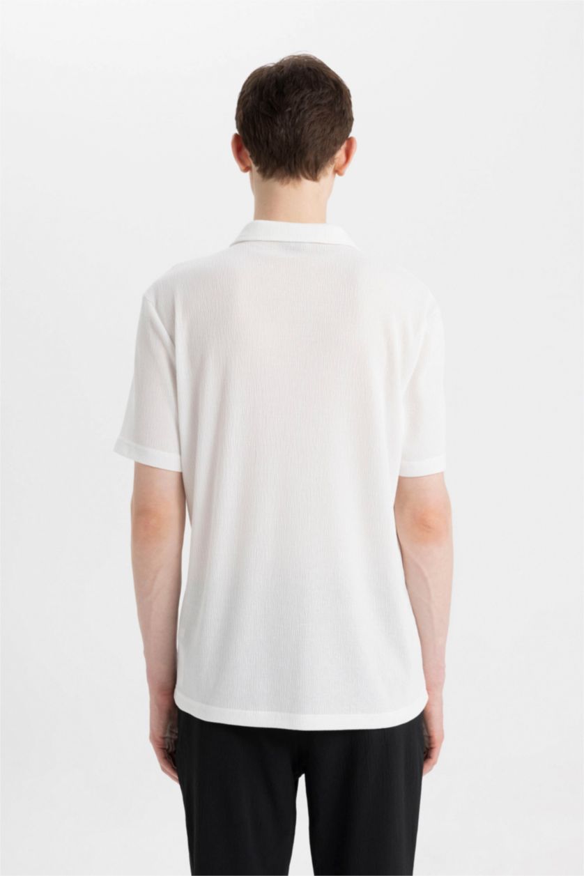Erkek Kırık Beyaz Slim Fit Dar Kesim Polo Yaka Kısa Kollu Tişört