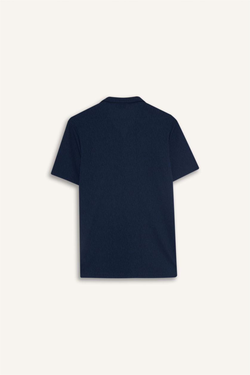 Erkek Lacivert Slim Fit Dar Kesim Polo Yaka Kısa Kollu Tişört