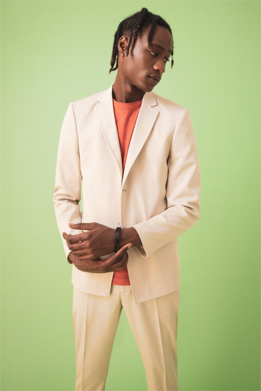 HOMME Beige Blazer Coupe Moderne Mi-doublé