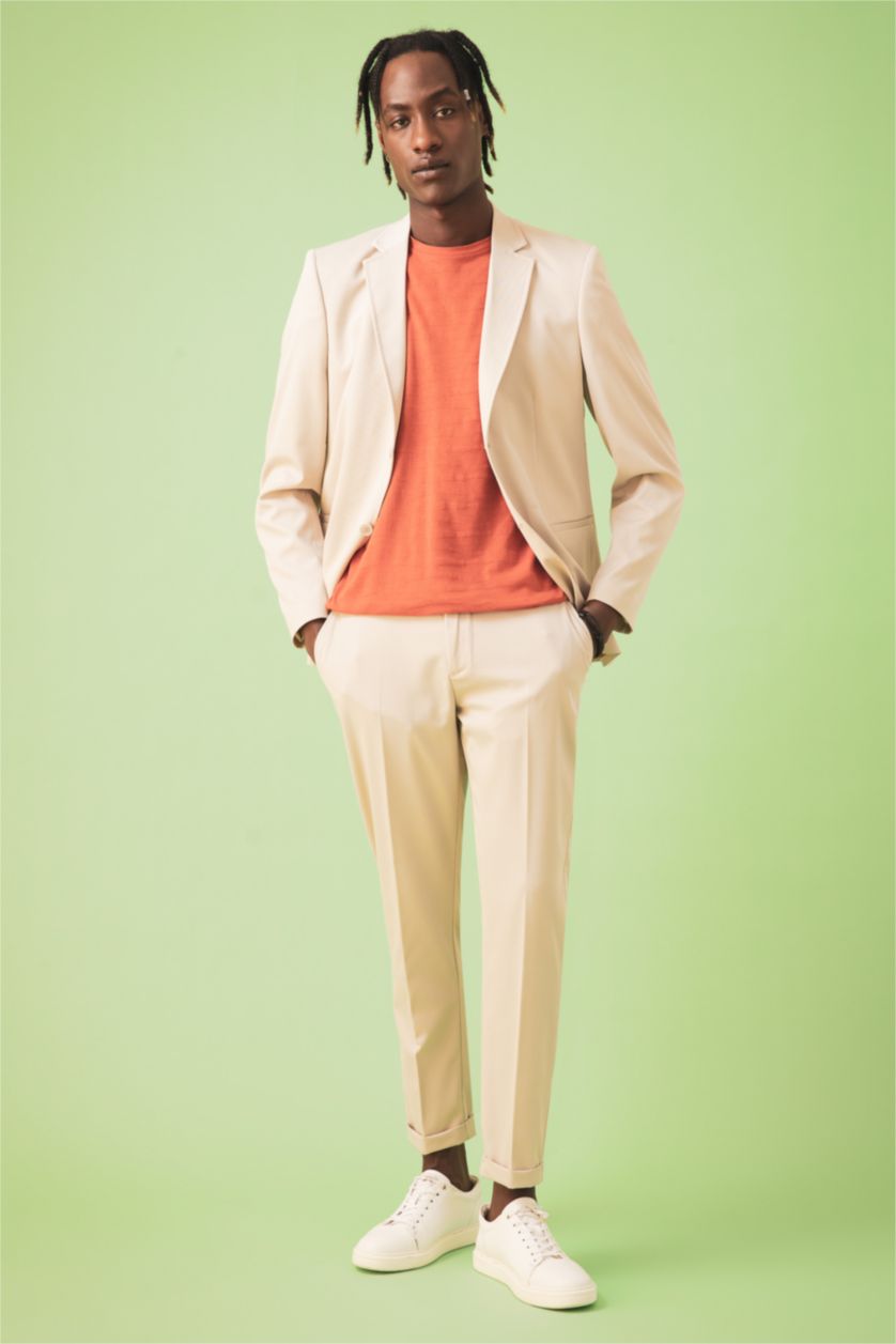 HOMME Beige Blazer Coupe Moderne Mi-doublé