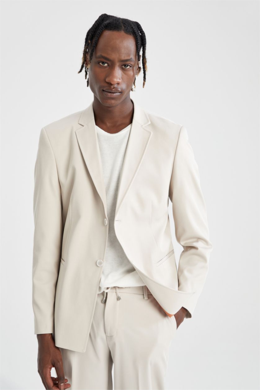 HOMME Beige Blazer Coupe Moderne Mi-doublé