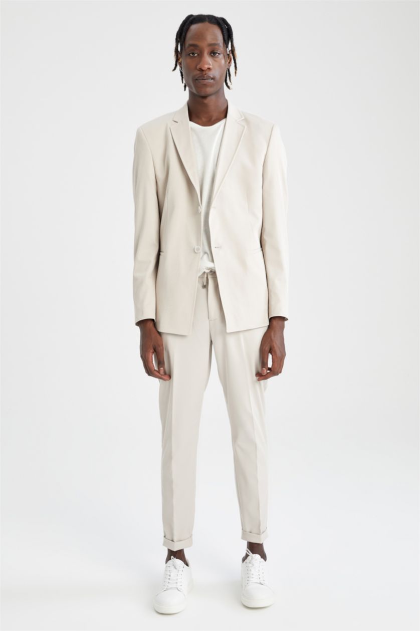 HOMME Beige Blazer Coupe Moderne Mi-doublé