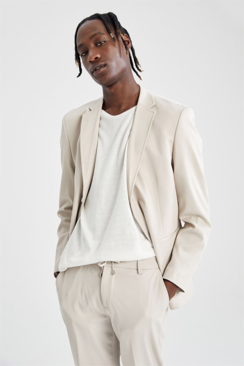HOMME Beige Blazer Coupe Moderne Mi-doublé