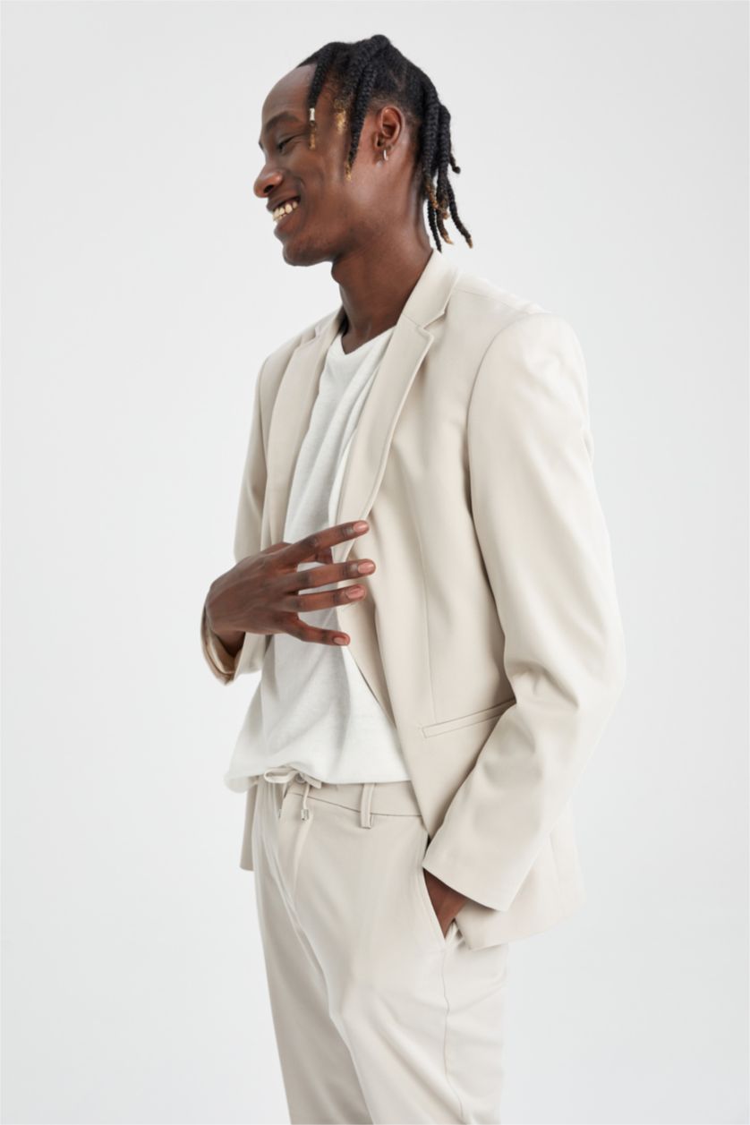 HOMME Beige Blazer Coupe Moderne Mi-doublé