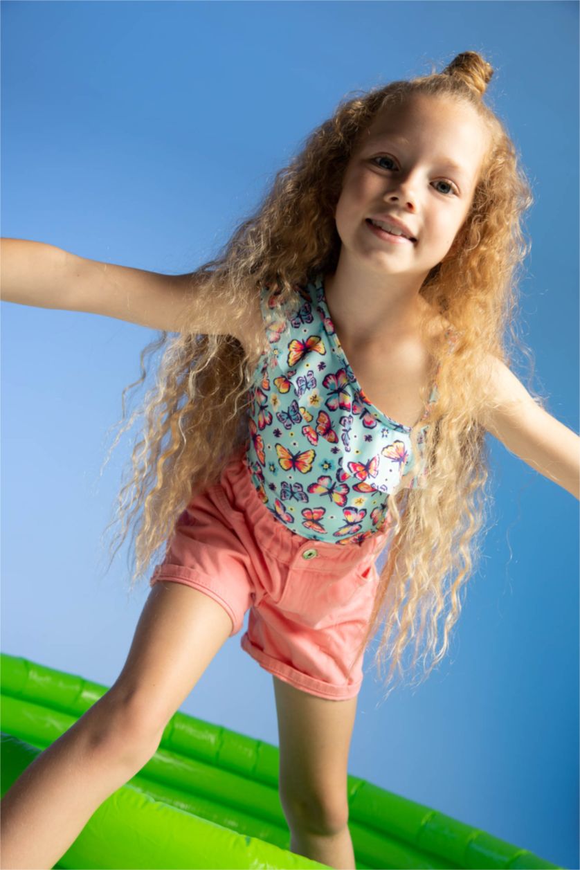 FILLES Turquoise Maillot de bain texturé extensible à motifs pour fille