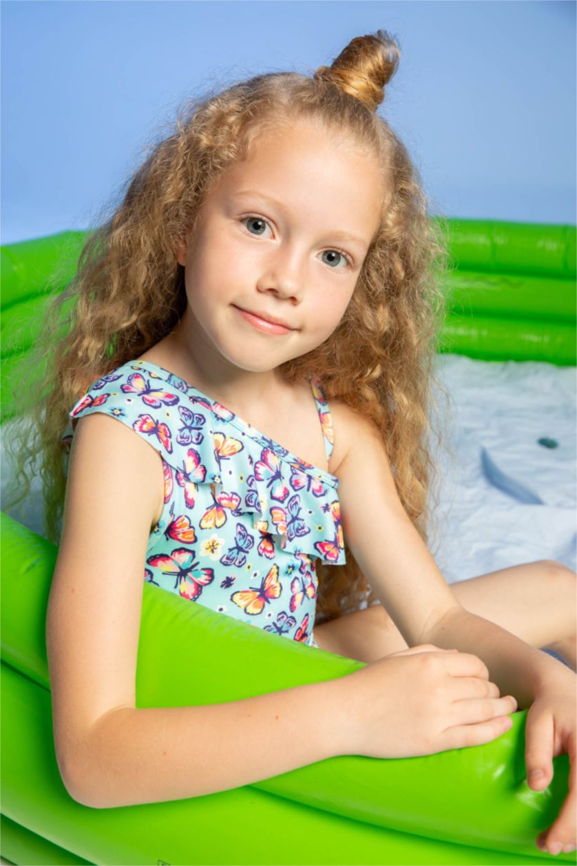 FILLES Turquoise Maillot de bain texturé extensible à motifs pour fille