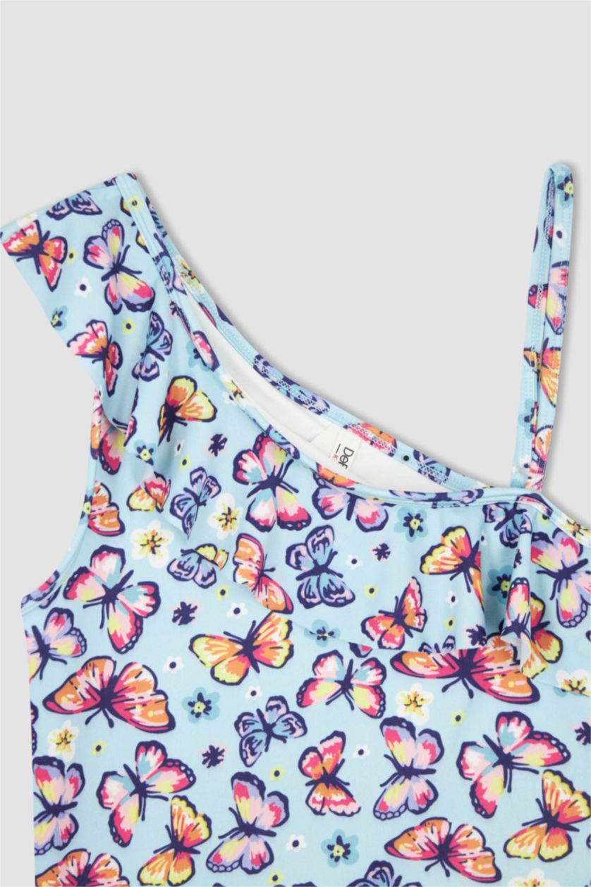 FILLES Turquoise Maillot de bain texturé extensible à motifs pour fille