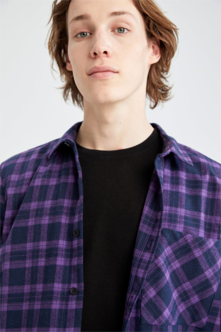 MAN Dark Purple Regular Fit Flanel Long Sleeve Shirt