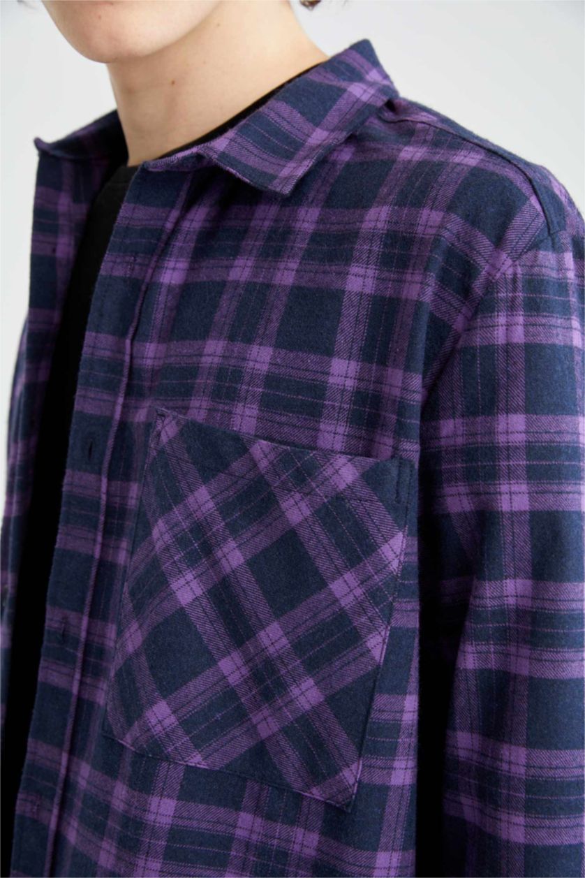 MAN Dark Purple Regular Fit Flanel Long Sleeve Shirt