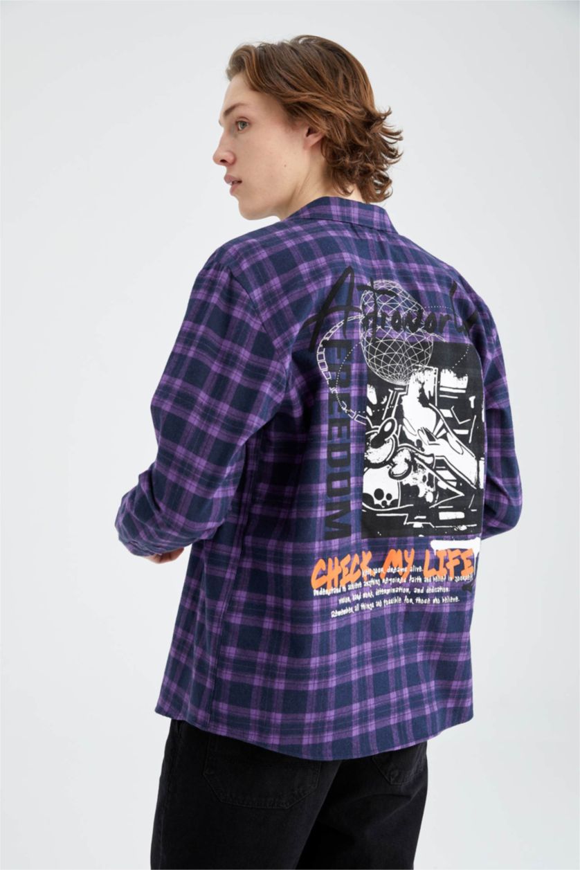 MAN Dark Purple Regular Fit Flanel Long Sleeve Shirt