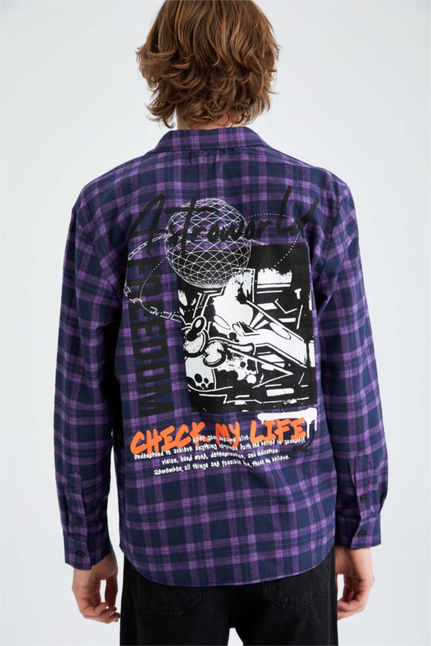 MAN Dark Purple Regular Fit Flanel Long Sleeve Shirt