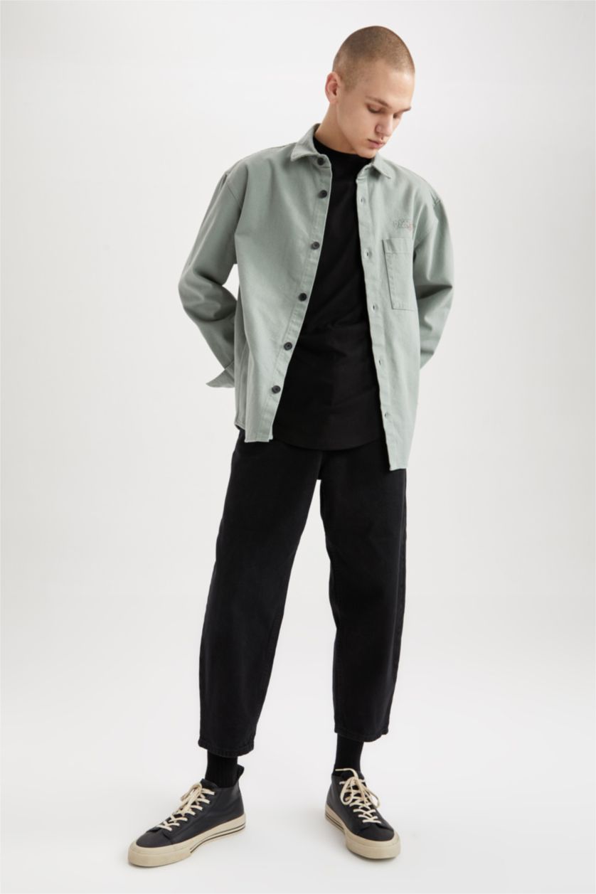 رجال أخضر فاتح Relax Fit Twill Long Sleeve Shirt